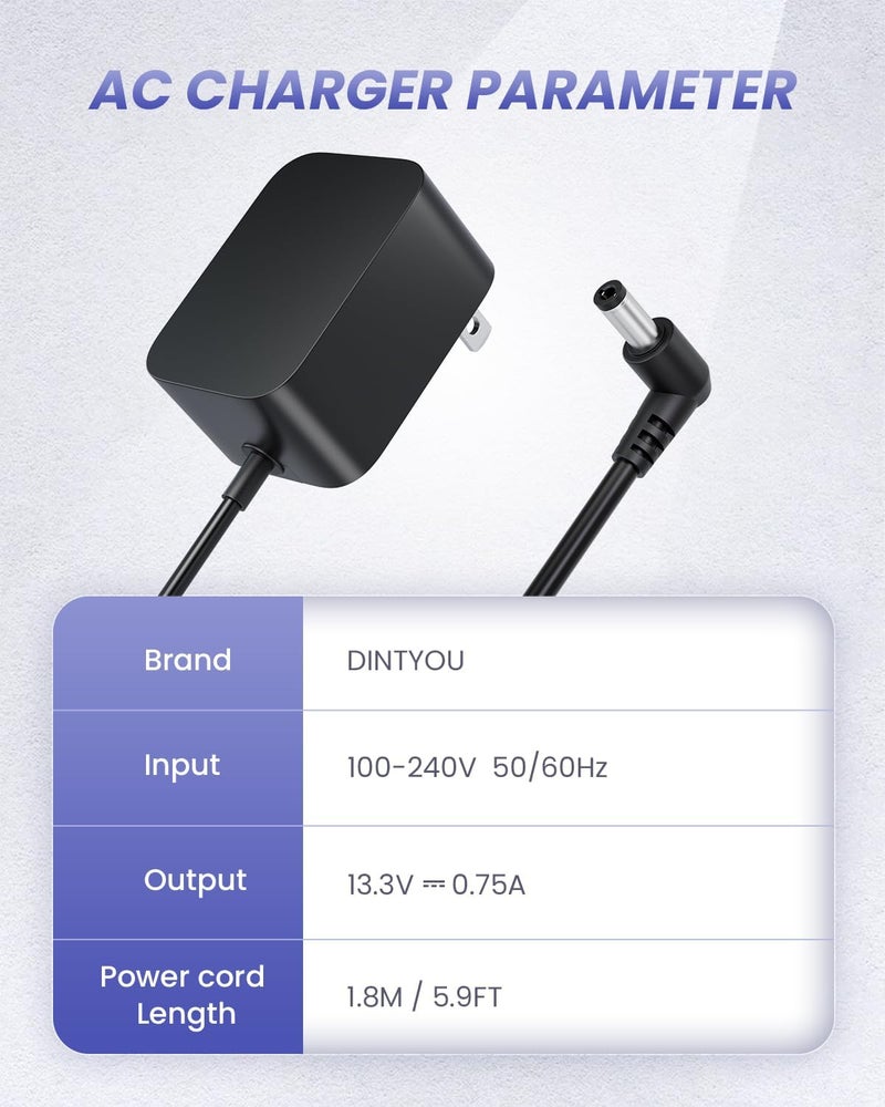 DINTYOU 13.3V Power Adapter Compatible with Shark VM200 VM200C VC200 VM190 VM19026 UM200 UM205 VC205 VMP30 Cordless Hard Floor Vacuum Mop Charger Replacement for Li-ion Battery Models - Image 2